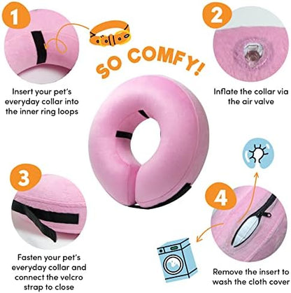 BENCMATE Inflatable Dog Cone Collar Alternative After Surgery Medium, Pink - Image 2