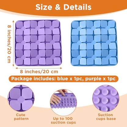 2 Pcs Silicone Snuffle Lick Mat for Dogs, 8 x 8 Inch with Suction Cups, Slow Feeder Puzzle Toy for Mental Stimulation Anxiety Relief, Blue & Purple - Image 2