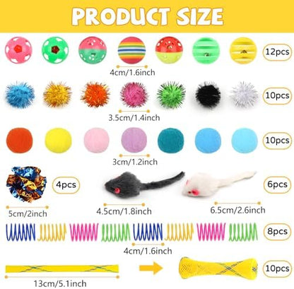 QUOZUO Kitten Toys, 60PCS Cat Balls Springs Toy Set, Cat Mouse Toy, Kitten Sparkle Crinkle Balls Furry Soft Pom Pom - Image 3