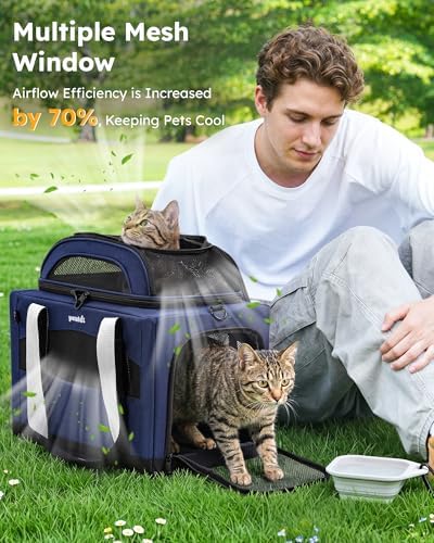 Pecute Cat Carrier, Top Expandable Dog Crate for Travel, Blue - Image 6