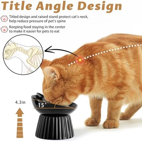 Ceramic Raised Cat Bowl，Tilted Raised Bowl Anti Vomit Bowls for Indoor Cats Whisker Friendly Pet Feeder for Cats Puppies, Microwave and Dishwasher Safe - Image 3
