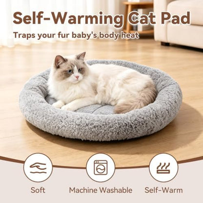LESYPET Round Cat Bed for Cats Small Dogs, 19'' W×2'' H Cat Donut Beds for Indoor Cats Raised Pillow Pet Mat Non-Slip Bottom Machine Washable, Grey - Image 5