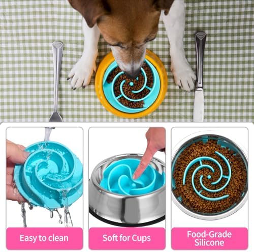 Slow Feeder Dog Bowls Insert, Bestalk Soft Silicone Slow Eating Feeder Insert with Suction Cups for Small, Medium and Large Dogs, Fit into Basic and Elevated Dog Bowls, Teal - Image 3