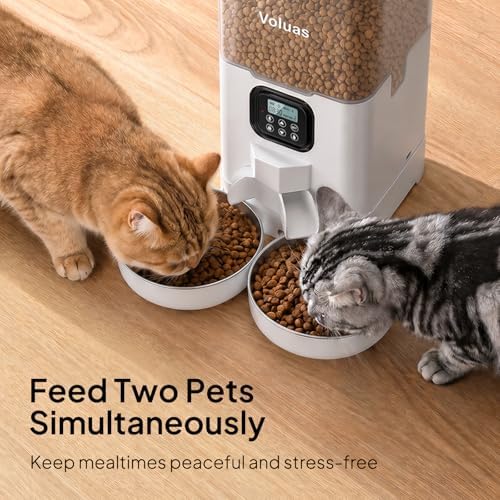 VOLUAS Automatic Cat Feeder for Two Cats with Dual Stainless Bowls, 6L - Image 3