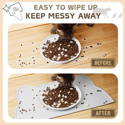 Cat Food Mat, Silicone Non Slip Dog Bowl Mat Waterproof Cat Feeding Mat Stop Food Spills and Water Messes Out to Floor Pet Food Mat (Dark Gray, 24'' x 14'') - Image 4