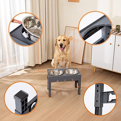 Elevated Dog Bowls with 2 Stainless Steel Bowls, 5-Height Adjustable Stand (3.1", 9" to 12"), for Improved Digestion & Neck Support, Easy Clean, Non-Slip Base Raised Feeder for Medium Large Dogs - Image 3