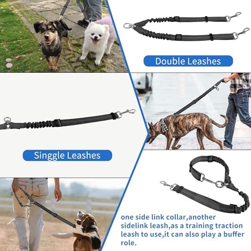YAODHAOD Double Dog Leash,Two Dog Leash Splitter, No Tangle 360° Swivel Rotation Reflective Lead, Adjustable Length Bungee Heavy Duty Walking Training Dual Extension (Black) - Image 4