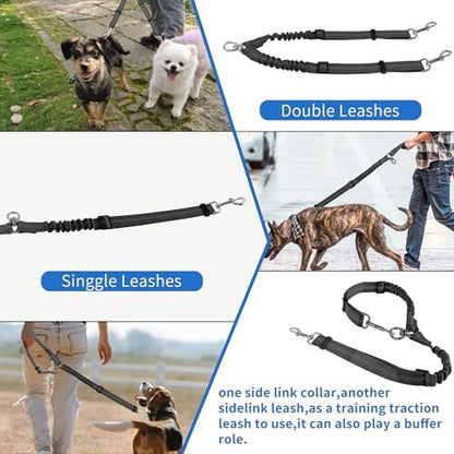 YAODHAOD Double Dog Leash,Two Dog Leash Splitter, No Tangle 360° Swivel Rotation Reflective Lead, Adjustable Length Bungee Heavy Duty Walking Training Dual Extension (Black) - Image 4