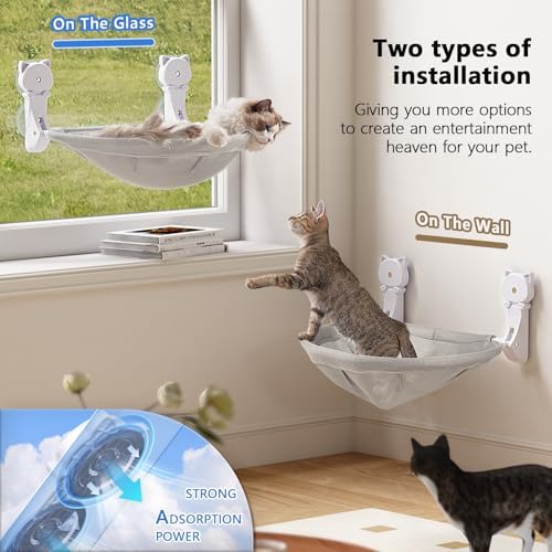 JUNSPOW Cat Window Perch Cordless, Foldable & Stable Cat Beds- Breathable Cat Window Hammock for Overlooking, Sunbathing and Climbing - Maximum Hold Up to 40lb - Image 3