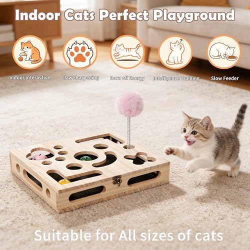 Cat Nail File Enrichment Box, Wood Puzzle Scratcher Toy with Sandpaper - Image 3