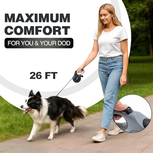 PINA Upgraded Retractable Dog Leash, 26 ft Dog Leash for Small Medium Large Dogs Up to 110lbs, Heavy Duty Reflective Nylon Tape 360° Tangle-Free, with Anti-Slip Handle, One-Handed Brake, Pause, Lock - Image 2