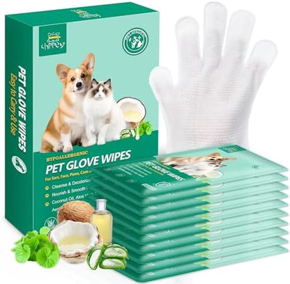 10 PCS Pet Cleaning and Deodorizing Bathing Grooming Glove Wipes for Dogs and Cats, Extra Thick Nourish Fur No-Rinse Grooming Wipes for Daily Care and Travel, Hypoallergenic by CHPPEY
