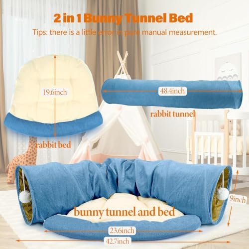 BWOGUE Bunny Tunnel Bed, 2-in-1 Collapsible Rabbit Tunnel Hideout with Mat - Image 2