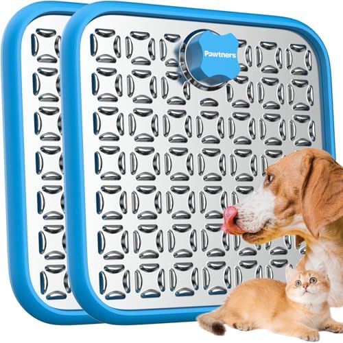 Pawtners Stainless Steel Large Lick Mat for Dogs, 2 Pack, Blue by Pawtners