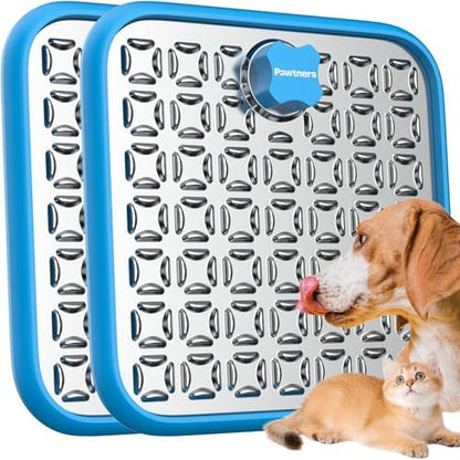 Pawtners Stainless Steel Large Lick Mat for Dogs, 2 Pack, Blue by Pawtners