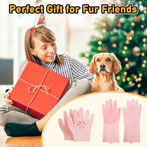 Hair Removal Glove & Pet Grooming Gloves 2 Pair, Upgrated Silicone Pet Hair Remover Gloves Shedding Glove for Long & Short Hair, Bath Grooming Glove with Gentle Brush for Horse Sensitive Pets, Pink - Image 7