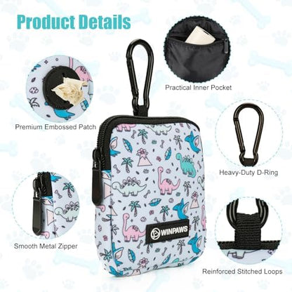 Dog Treat Pouch with Training Clicker,Waterproof Nylon Fabric Poop Bag Holders for Leashes,Hands Free Small Dog Walking Bag with Carabiner, Pet Puppy Training Walking Essentials (Dinosaur) - Image 4