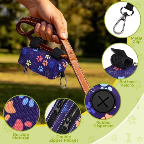 Dog Poop Bag Holder for Leashes 2 Zipper Pockets Black 1 Pack - Image 2