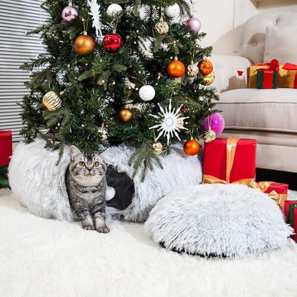 Cat Tunnels for Indoor Cats, Cat Tunnel Bed Under Christmas Tree, Collapsible Donut Tunnel for Medium & Large Cat, Peekaboo Cave Toy, Gray - Image 2