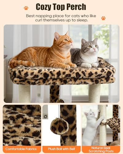 SYANDLVY Leopard Print Small Cat Tree with Top Perch, Hammock & Bottom Bed - Image 4