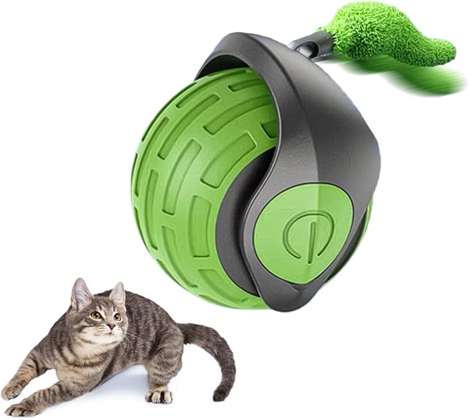 Interactive Cat Toys for Indoor Cats,The 3rd Generation Agile Moving Cat Ball with Elastic Mesh Tail,Automatic Kitten Toys for Bored Indoor Adult Cats,Motion Activated (Green)
