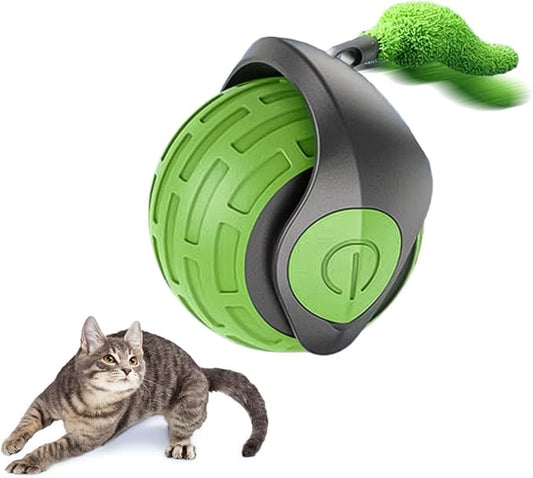Interactive Cat Toys for Indoor Cats,The 3rd Generation Agile Moving Cat Ball with Elastic Mesh Tail,Automatic Kitten Toys for Bored Indoor Adult Cats,Motion Activated (Green)
