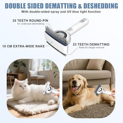 Double-Sided Pet Deshedding Dematting Comb, Steam Brush with 2 Spray Levels - Image 2