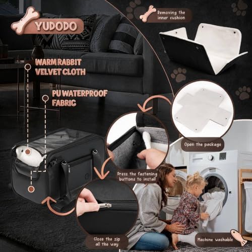 YUDODO 10-18lbs Large Console Dog Car Seat with Removable Velvet Cushion - Image 4