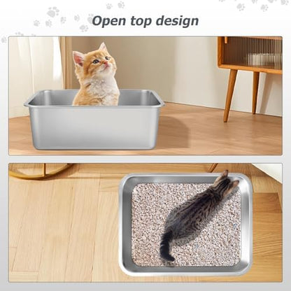 Stainless Steel Cat Litter Box - Metal High Sided Cat Pan, Large Stainless Steel Box, Indoor Litter Tray, Non Stick, No Smell, Easy-Clean Design for Hygienic Pet Care – Large Size for All Cats - Image 4