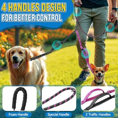 AUTOWT Double Leash for Two Dogs, No Tangle 360° Swivel Dual Dog Leashes with 4 Handles, Super Lightweight for Puppy, Reflective Adjustable Strap and Shock Absorbing Bungee - Image 2