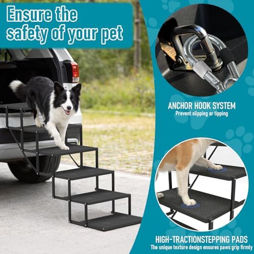 Dog Stairs for car, 6 Steps Foldable Dog Steps for Truck, Upgraded Non-Slip Pet Stairs for lagre Dogs, Metal Pet Stairs for SUV, Truck and Cars - Image 4
