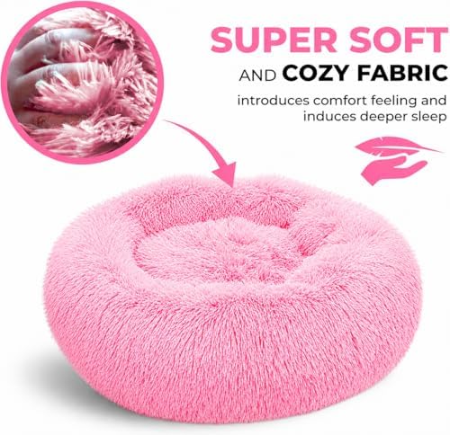 Whiskers & Friends Cat Beds for Indoor Cats, Fluffy Pink Cat Bed Small Dog - Image 5