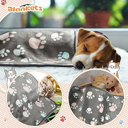 Tatuo 4 Pack Fleece Dog Blanket for Pet, Dark Gray, 24 x 16 Inch, Paw - Image 6
