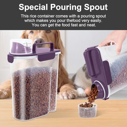 LEAWALK 5-7Lbs Airtight Pet Storage Container, Upgraded Large Nozzle With Handle Design For Cat Dog Bird Food and for Small Animal Kibble, Oatmeal, Rice, Flour, Brown Sugart-Deep Purple - Image 2