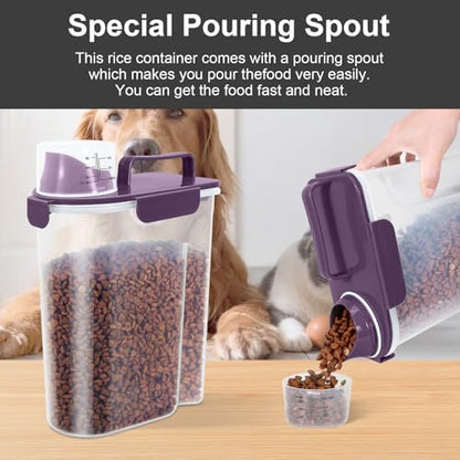 LEAWALK 5-7Lbs Airtight Pet Storage Container, Upgraded Large Nozzle With Handle Design For Cat Dog Bird Food and for Small Animal Kibble, Oatmeal, Rice, Flour, Brown Sugart-Deep Purple - Image 2