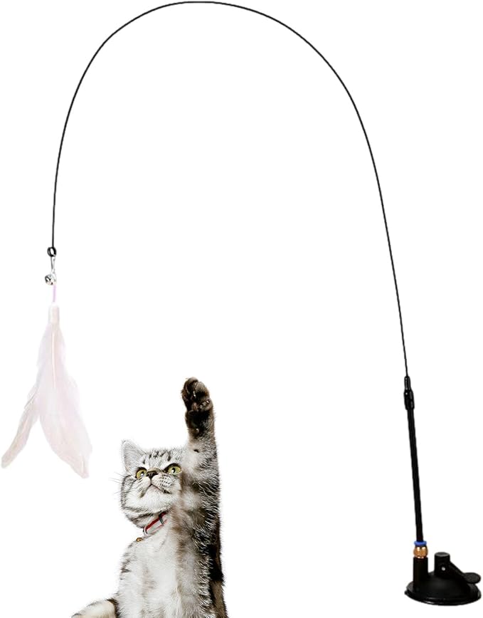 Cat Wand Toy - Flexible Feather Teaser Stick, Detachable Cat Play Wand | Interactive Cat Toy with Suction Cup, Easy-to-Install Cat Exercise Stick Toy, Cat Entertainment Wand for Exercise and Fun