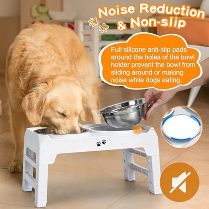 COMESOON Elevated Dog Bowls, 4 Height Adjustable Raised Bowl Stand with 2 Thick 50oz Stainless Steel Food Bowls Non-Slip Feeder Adjusts to 3.7'', 9.2'', 10.75'', 12.36'' White - Image 5