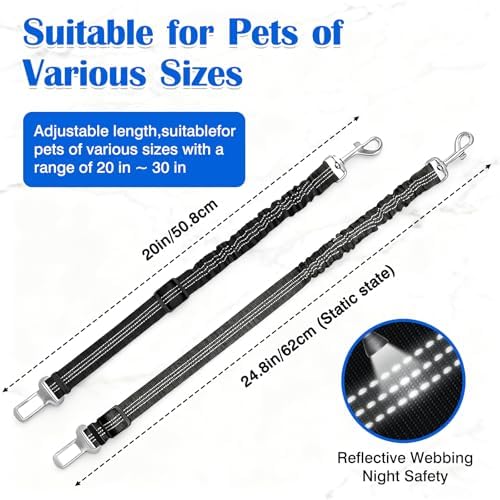 Black Adjustable Dog Car Safety Seat Belt with Elastic Cushion Leash & Anti-Tangle Metal Buckle - Image 4