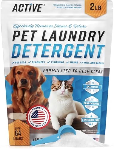 Pet Laundry Detergent Odor Remover - ACTIVE Enzyme Based Powder Detergent for Dogs Beds, Cat Pee, HE Washer Friendly Natural Enzymatic Deodorizer, Urine, Smell, Dog Drool, Stain Eliminator - 64 Loads by ACTIVE