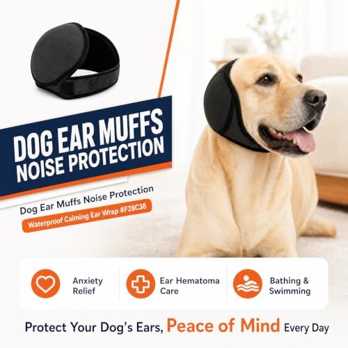 Dog Ear Muffs Noise Protection, Waterproof Calming Dog Ear Wrap for Anxiety Relief, No Shake Ear Flap Cover Snood Hoodie for Hematoma Recovery, Bathing, Grooming & Fireworks - Image 2