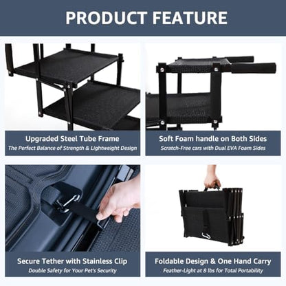 Oiilores Foldable Dog Stairs for Large Dogs - Extra Wide Pet Ramp for Cars, SUV, Non-Slip Surface, Supports Up to 250 Lbs, 5 Steps - Image 4