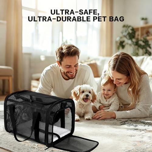 Cat Carrier, Soft-Sided Pet Carrier Bag, Breathable Mesh, Black (Black, 20 * 13 * 13) - Image 6