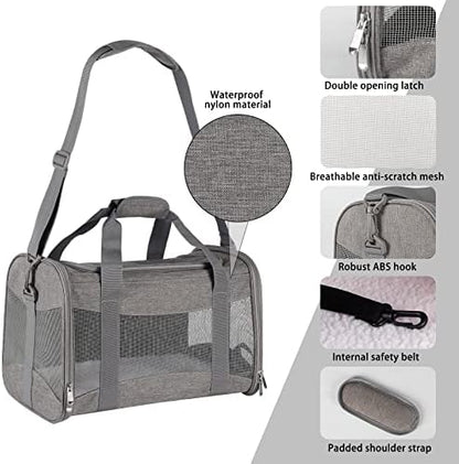 Cat Carrying Case - Pet Carrier Airline Approved, Protable and Breathable Pet Travel Carrier Removable Fleece Pad, Collapsible Cat Carrier Dog Carrier for Medium Cats Small Cats Dogs (17*11*11 grey) - Image 3