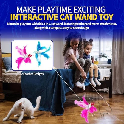 PET FIT for Life 2 Fish Feather Wand CAT Toy - Image 2