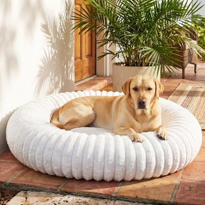 Donut Dog Bed for Large Dogs - Pet Bed with Removable Cover, Self-Heating Winter Pet Beds for Medium & Big Dogs, Egg Tart Design (L) Dog beds Medium Sized Dog self Warming by Unknown