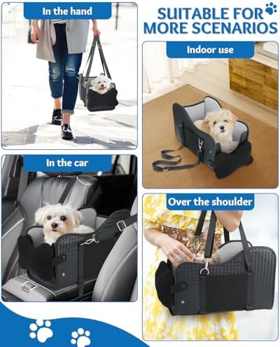 Center Console Dog Car Seat, Pet Car Seat, Armrest Middle Console Booster Travel Carrier for Small Dogs and Cats(Black Leather) - Image 6