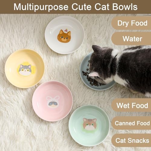 Ceramic Cat Bowls Set - 5.7 inch Cat Food Bowls Whisker Fatigue Friendly, 5 Wide Cats Plates for Wet Food Dry Food Water - Image 4
