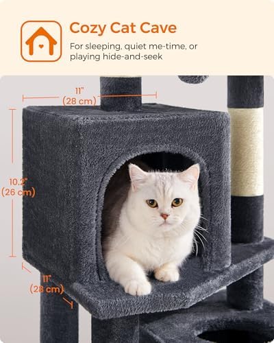 Feandrea Cat Tree, 59.5-Inch Tall Cat Tower, Multi-Level Condo, Smoky Gray - Image 6