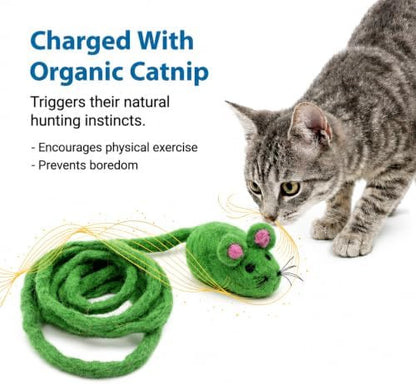 Glaciart One Felt Mouse Cat Toy – Soft Fuzzy Enrichment 100% Natural Wool - Interactive Catnip Play Cat Toy Set - Safe for Pets, Non-AZO Colored Dyes - 100” Long - Image 6