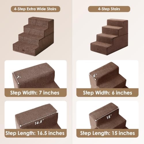 EHEYCIGA Dog Stairs for Bed 18" H, 4-Step Extra Wide Dog Steps, Brown - Image 2